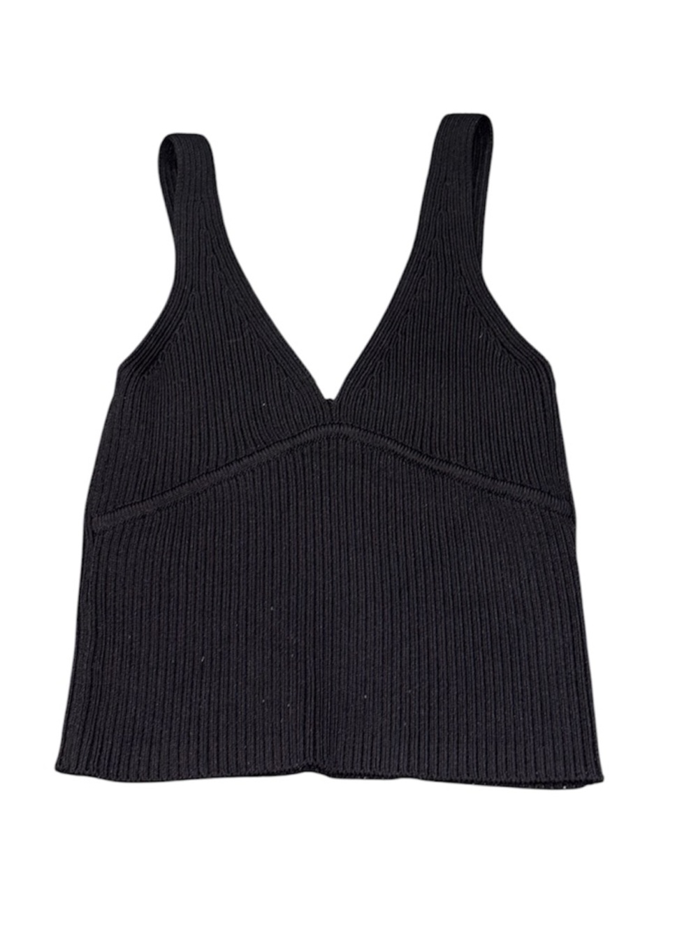ZARA Women’s Black Ribbed Cropped Tank Top Y2K Festival Size Medium